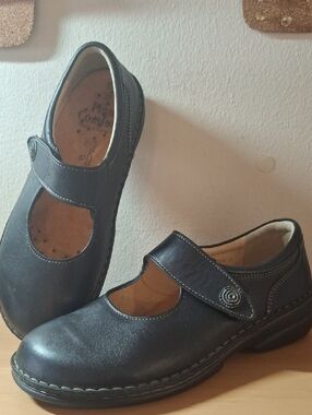 Finn Comfort Newport 2527 Black Leather Mary Jane Shoes Sz 38 / 7-7.5